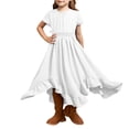 thumbnail image 1 of Lullu Girls Short Sleeve Ruffle Rockabilly Dress Solid Swing Flowy Long Dress, Sizes 5-13, 1 of 3