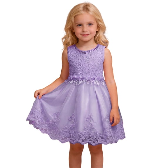 Lullu Girls Sleeveless Lace Tutu Dress Mesh Birthday Party Dress Pageant Gown, Sizes 2-8