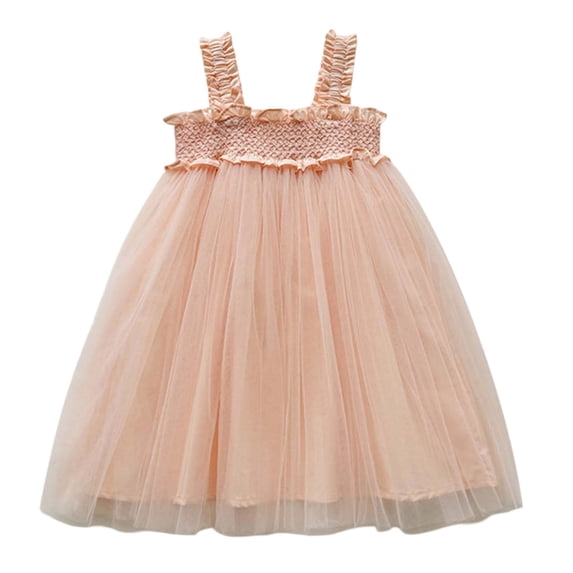 Lullu Girls Sleeveless Straps Tutu Dress Solid Tulle Party Princess Dress, Sizes 12M-6Y