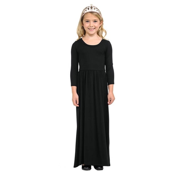 Lullu Girls Solid Basic Long Sleeve Maxi Dress Casual Round Neck Long Dress, Sizes 2-10
