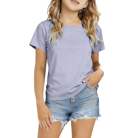 Lullu Girls Solid Basic Short Sleeve T-Shirt Summer Casual Lightweight T Shirt, Sizes 2-12