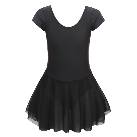 Lullu Girls Solid Short Sleeve Ballet Dance Dress Gymnastics Skirted Leotard, Sizes 3-9