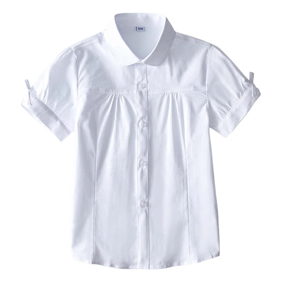Lullu Girls Solid Short Sleeve Shirt Summer Casual Cotton Button Up Shirt, Sizes 3-16