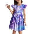 thumbnail image 1 of Lullu Girls Star Print Flutter Sleeve Skater Dress Summer Casual A-Line Dress, Sizes 3-10, 1 of 3
