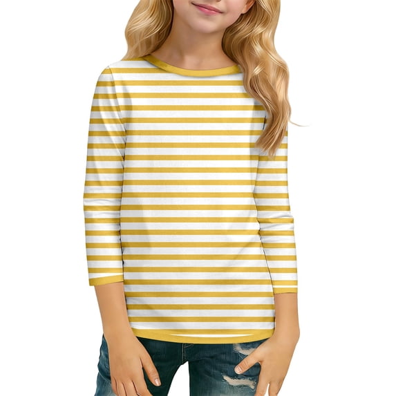 Lullu Girls Striped 3/4 Sleeve Crew Neck T-Shirt Kids Casual Pullover T Shirt, Sizes 3-14