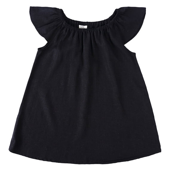 Lullu Girls Summer Flutter Sleeve A Line Dress Casual Solid Plain Play Dress, Sizes 12M-6Y