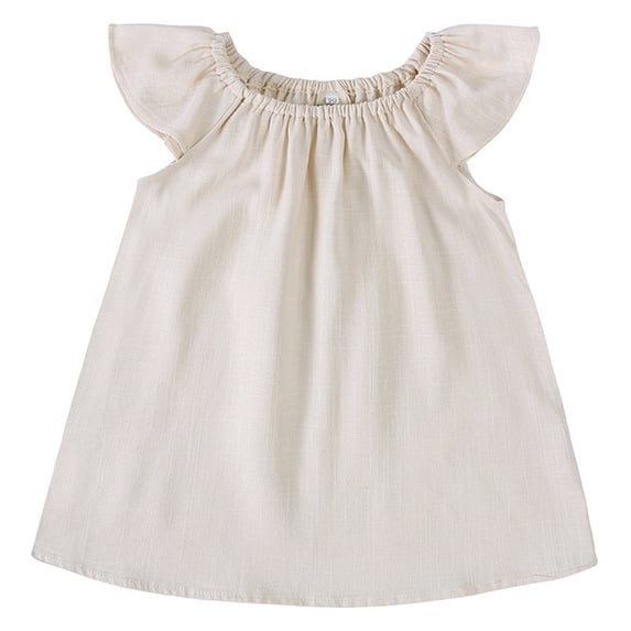 Lullu Girls Summer Flutter Sleeve A Line Dress Casual Solid Plain Play Dress, Sizes 12M-6Y
