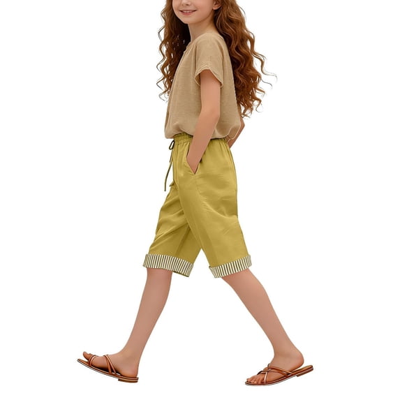 Lullu Girls Summer High Waist Shorts Casual Knee-Length Shorts with Pockets, Sizes 5-14