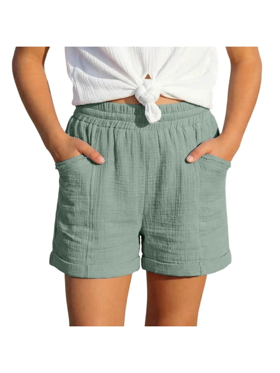 Girls Summer Linen Shorts Casual Pull On Breathable Shorts with Pockets, Sizes 4-17