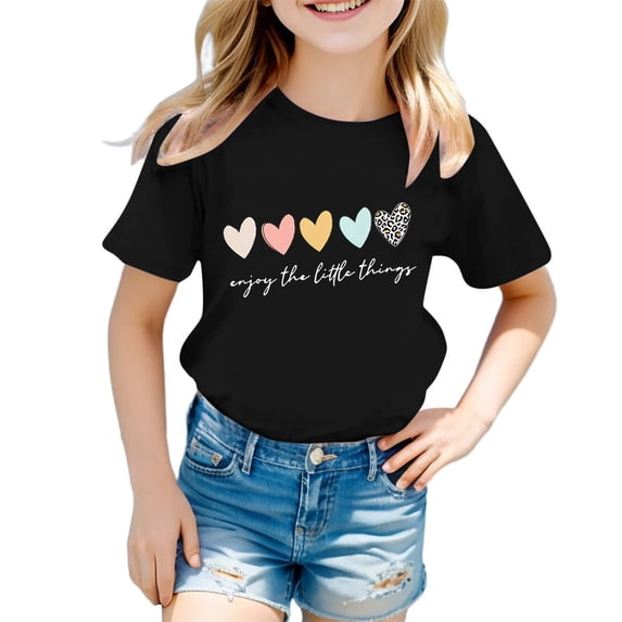 Lullu Girls Summer Short Sleeve T-Shirt Casual Graphic Tee Round Neck T Shirt, Sizes 3-12