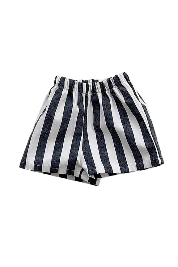Girls Summer Striped Shorts Pull On Breathable Soft Play Shorts, Black, Sizes 3M-6Y