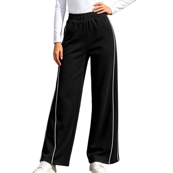 Lullu Girls Sweatpants Casual Athletic Straight Leg Jogger Pants Activewear, Black, Sizes 5-14