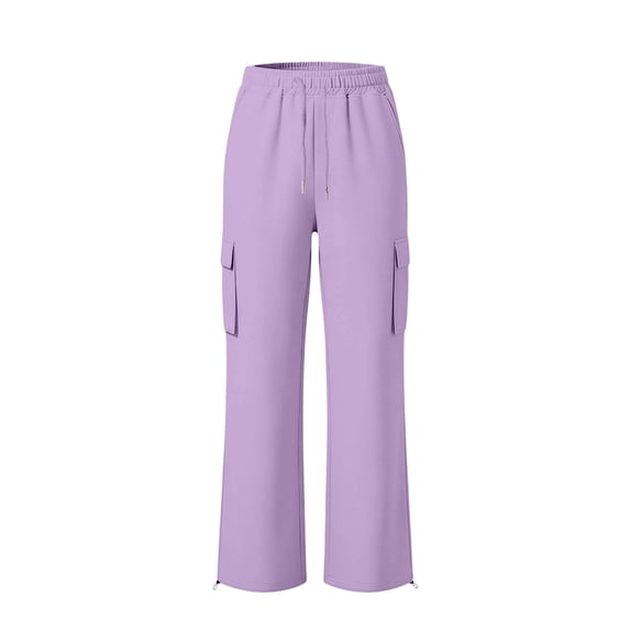 Lullu Girls Sweatpants Preppy Cargo Pants Wide Leg Sweat Pants Joggers, Purple, Sizes 5-16