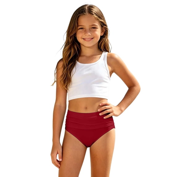 Lullu Girls Swim Trunks High Waisted Bikini Bottoms UPF 50+ Swimming Shorts, Sizes 3-12