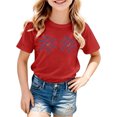 thumbnail image 1 of Lullu Girls T Shirts Short Sleeve Top Letter Graphic Crew Neck T-Shirt Kids Casual Tee,Red, 1 of 3