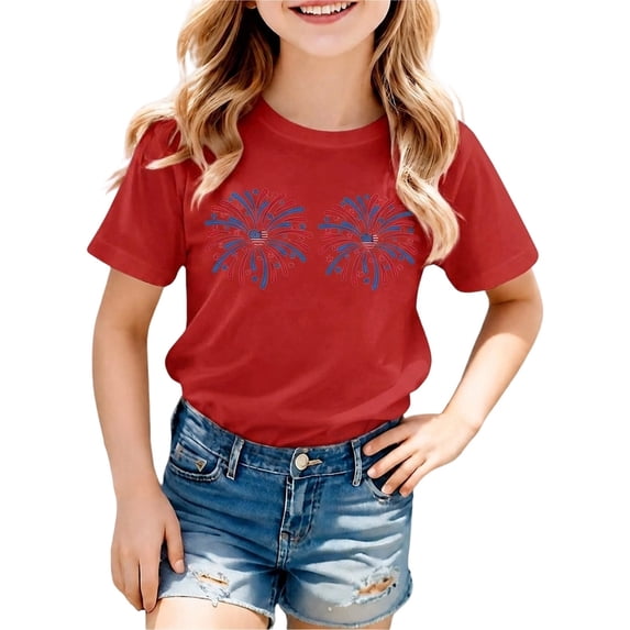 Lullu Girls T Shirts Short Sleeve Top Letter Graphic Crew Neck T-Shirt Kids Casual Tee,Red