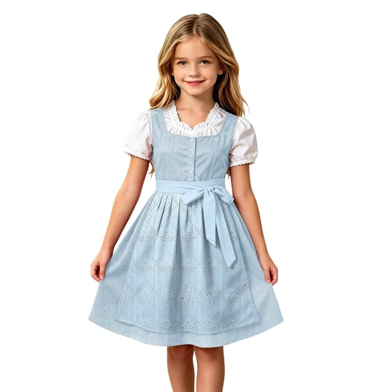 Lullu Girls Traditional Bavarian Dirndl Dress Sleeveless Square Neck Party Dress & Apron, Sizes 3-12