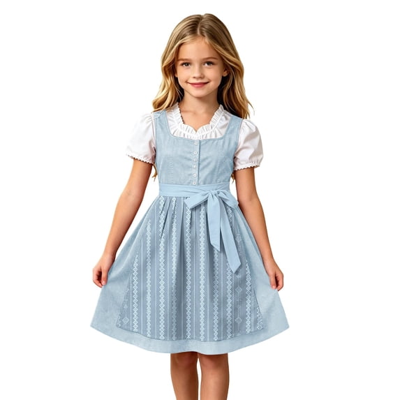 Lullu Girls Traditional Oktoberfest Dresses Bavarian Dirndl Dress Apron, Sizes 3-12