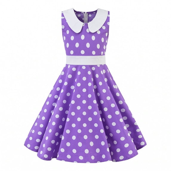 Lullu Girls Vintage Polka Dots Sleeveless Dress Party Fit and Flare Dress, Sizes 3-14