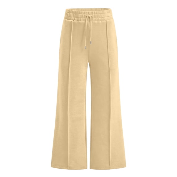 Lullu Girls Wide Leg Sweatpants High Rise Jogger Pants with Drawstring, Khaki, Sizes 5-16