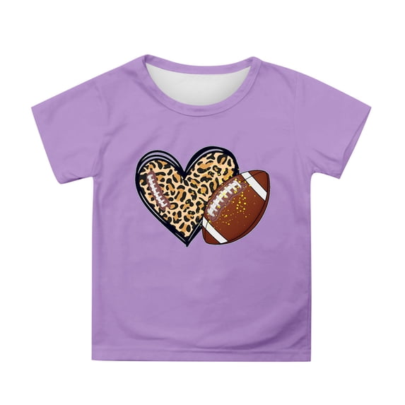 Lullu Graphic Tee for Toddler Girls Football Print Short Sleeve T Shirt Top, Purple