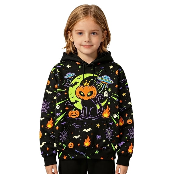 Lullu Halloween Girls Graphic Hoodie Fall Cozy Long Sleeve Sweatshirt, Sizes 4-14
