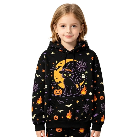 Lullu Halloween Girls Graphic Hoodie Fall Cozy Long Sleeve Sweatshirt, Sizes 4-14