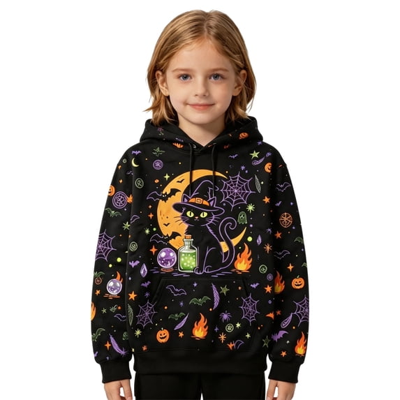 Lullu Halloween Girls Graphic Hoodie Fall Cozy Long Sleeve Sweatshirt, Sizes 4-14