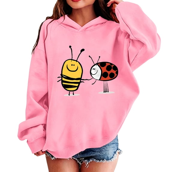 Lullu Hoodies for Girls Cute Bee Graphic Pullover Hooded Sweatshirts with Pockets, Pink