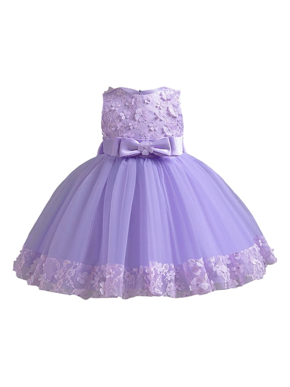 Infant Girls 3D Flower Tulle Party Dress Birthday Pageant Gown Flower Girls Dress