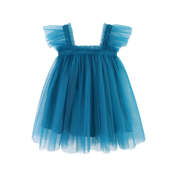 Lullu Infant Girls Flutter Sleeves Tutu Dress Solid Tulle Princess Dress, Sizes 12M-6Y