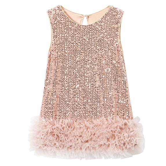 Lullu Infant Girls Glitter Sequins Sleeveless Dress A-Line Ruffles Party Princess Dress
