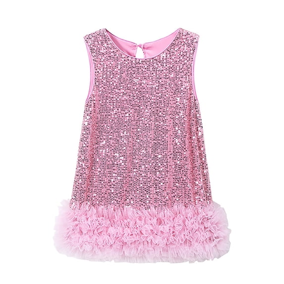 Lullu Infant Girls Glitter Sequins Sleeveless Dress A-Line Ruffles Party Princess Dress