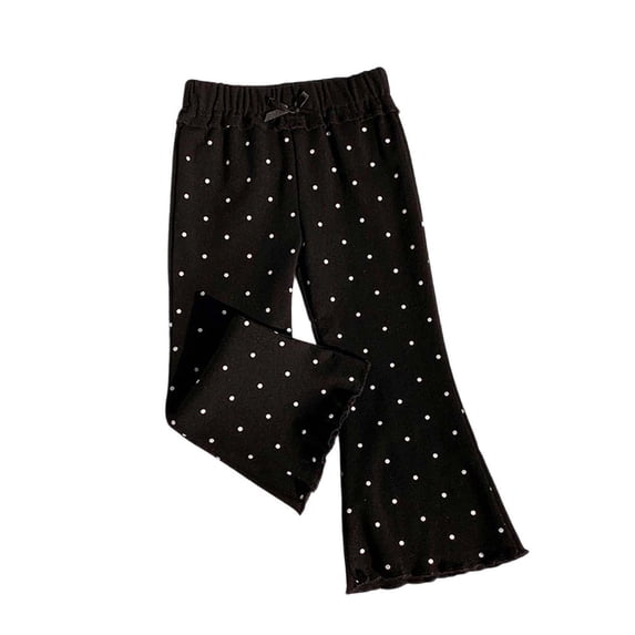 Lullu Infant Girls Polka Dot Ruffle Flare Pants Casual Cotton Pull On Stretch Leggings, Black