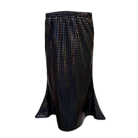 Lullu Girls Shiny Metallic Checkered Skirt Pull-On Dance Party Fishtail Skirt