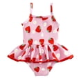 thumbnail image 1 of Lullu Girls Strawberry Print Ruffle One-Piece Swimsuit Cute UPF 50+ Bathing Suit, 1 of 7