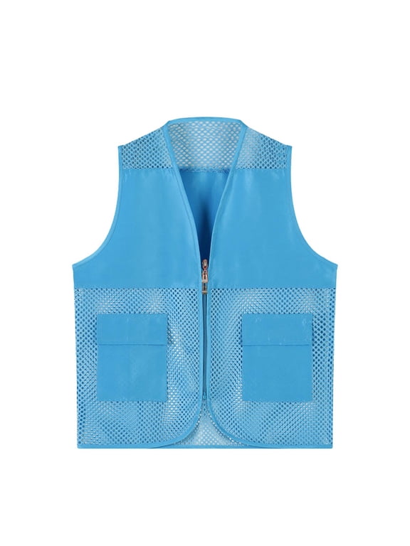 Kids Unisex Fishnet Breathable Fishing Vest Zip-Up Travel Hiking Vest with Pockets
