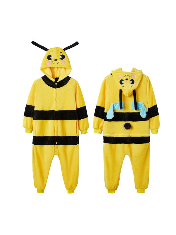 Little Boys Cute Bee Flannel Onesie Sleepwear Jumpsuit Kids Blanket Sleeper