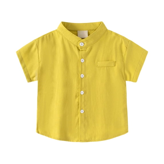 Lullu Little Boys Short Sleeve Button Up Shirt Summer Casual Solid Lightweight Shirt Top