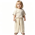 thumbnail image 1 of Lullu Little Boys Striped Wide Leg Pants High Rise Breathable Pull On Cotton Pants, Khaki, 1 of 5