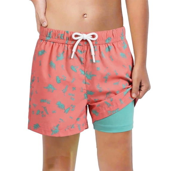 Lullu Little Boys Swim Trunks with Compression Liner Quick Drying Athletic Beach Shorts