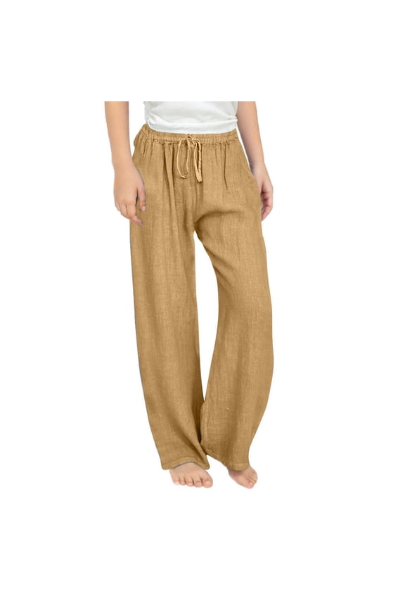 Little Girls Casual Linen Pants Summer Lightweight Loose Slacks Pants, Sizes 4-14