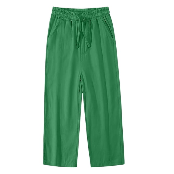 Lullu Little Girls Cotton Linen Pants Breathable Straight Wide Leg Pants, Sizes 4-13