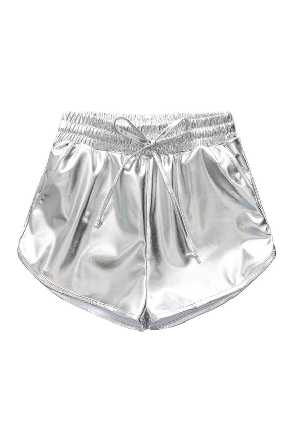 Little Girls Metallic Athletic Shorts Summer Dance Practice Shorts with Pockets