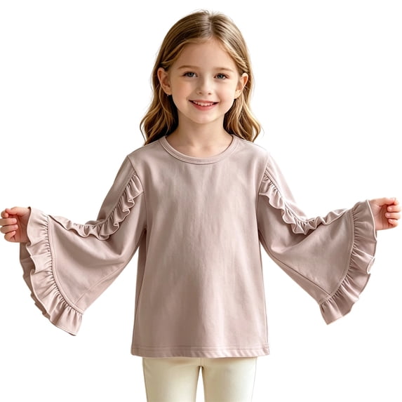 Lullu Little Girls Ruffle Flare Long Sleeve T-Shirt Fall Casual Pullover Shirt