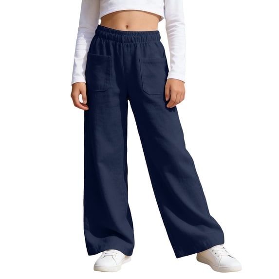 Lullu Little Girls Summer Beach Pants Soft Breathable Lightweight Straight Palazzo Pants