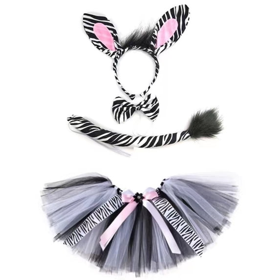 Lullu Little Girls Zebra Co_Stume Dress-Up Tutu Skirt Tail Bow Headband Party Outfits