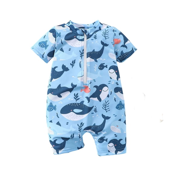 Lullu Newborn Boy Swimsuit Short Sleeve Rash Guard One-Piece Bathing Suit with UPF50+