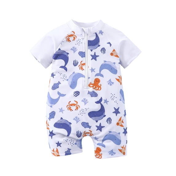 Lullu Newborn Boys Zipper Short Sleeve Rash Guard One Piece Bathing Suit UPF 50+ Swimsuit