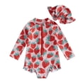 thumbnail image 1 of Lullu Newborn Girls Ruffle Zip-Up Long Sleeve Rash Guard One Piece Swimsuit with Hat UPF 50+ Bathing Suit, 1 of 6